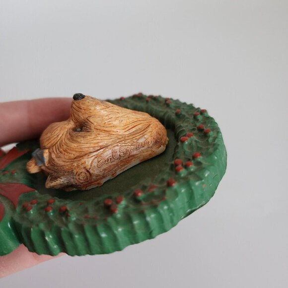 Earl Sherwan Charmstone Yorkie Dog Profile In Wreath Christmas Tree Ornament - Picture 6 of 8